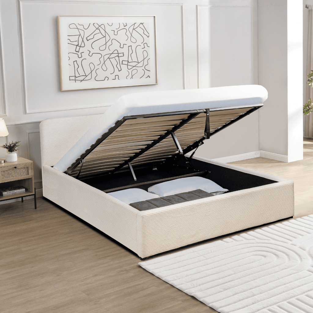 Livy - Cama con almacenaje - Pana - Beige