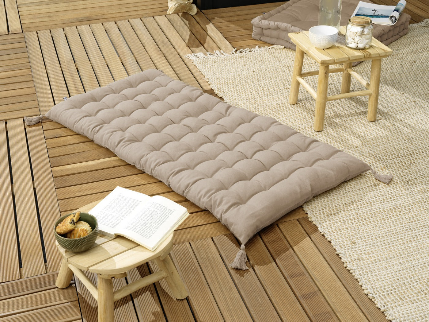 Kala Ficelle - Matelas De Sol Avec Pompons - Coton Uni