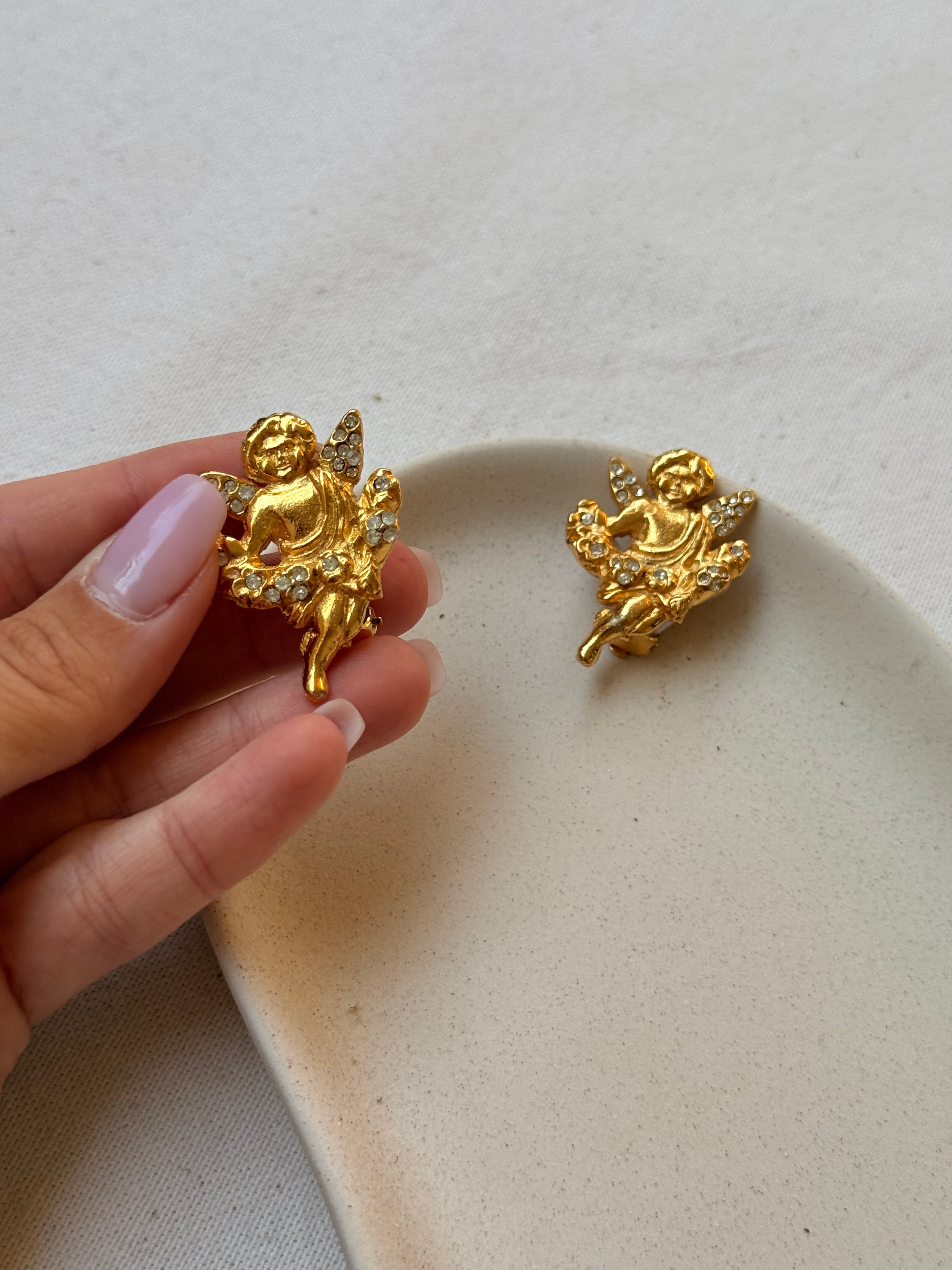 Pendientes Sonia Rykiel Vintage - Ángeles Adornados Con Strass