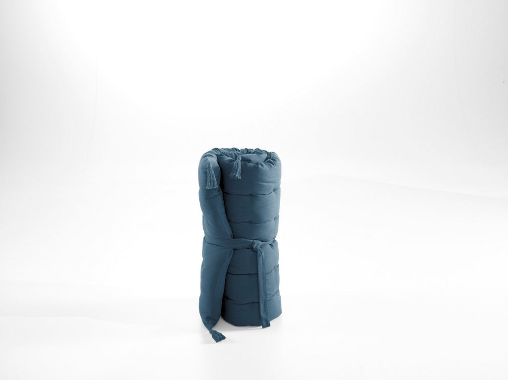 Kala - Matelas De Sol Avec Pompons - Coton Uni - Bleu Jean