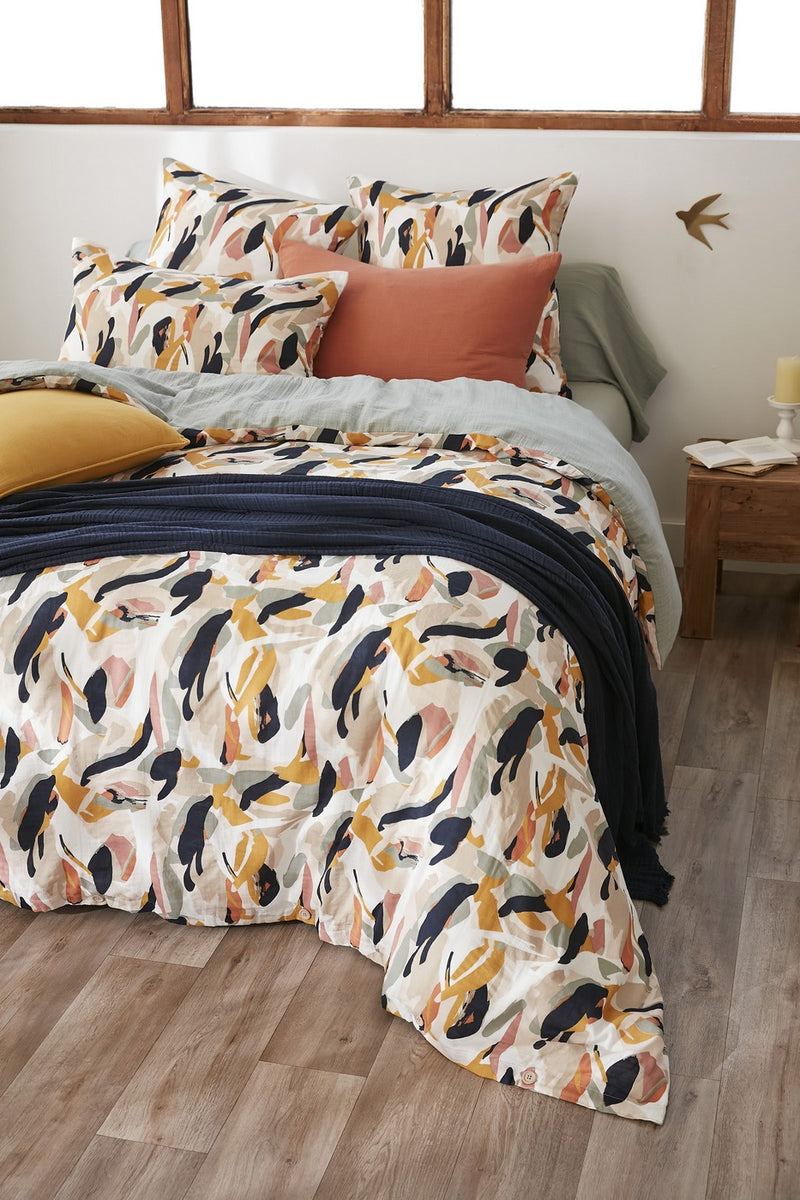 Housse De Couette Réversible - Gaze De Coton Imprimée - Julia - Eucalyptus