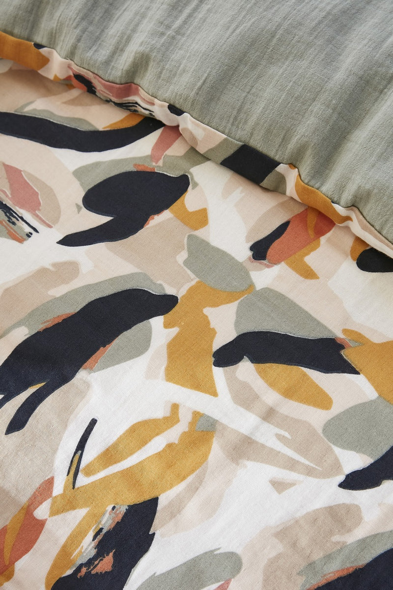 Housse De Couette Réversible - Gaze De Coton Imprimée - Julia - Eucalyptus