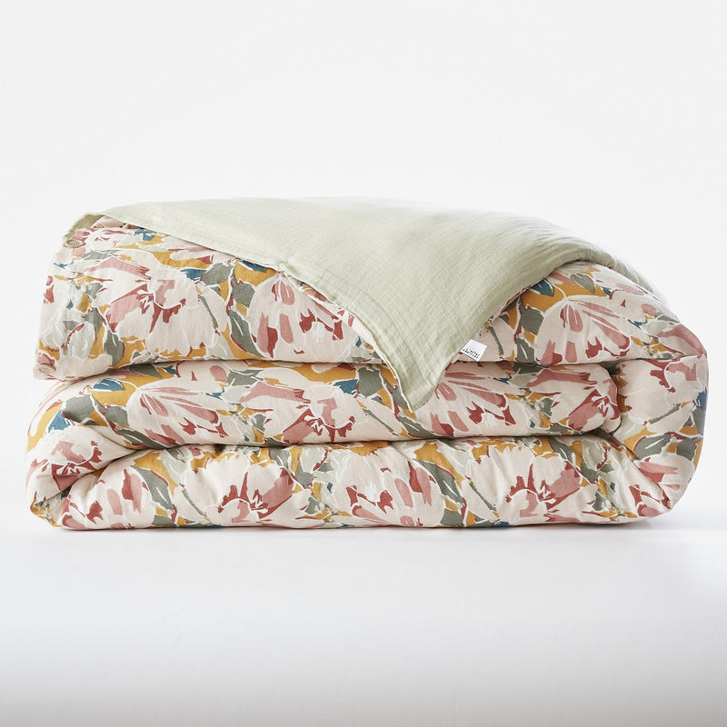 Housse De Couette Réversible - Gaze De Coton Imprimée - Clarence - Vert D'Eau