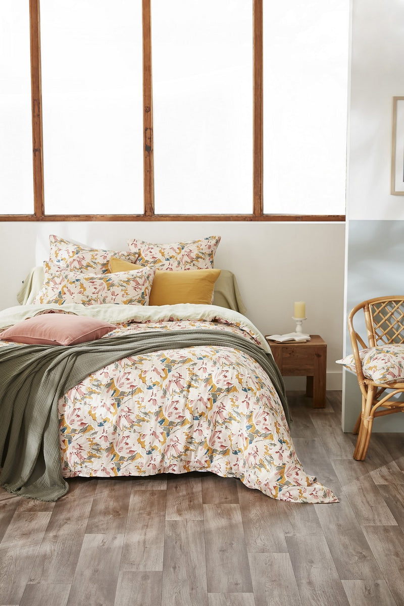 Housse De Couette Réversible - Gaze De Coton Imprimée - Clarence - Vert D'Eau