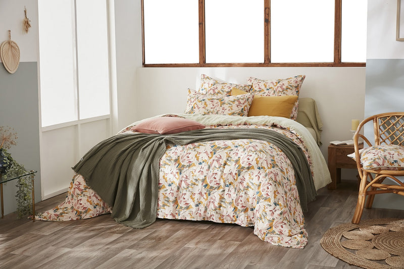 Housse De Couette Réversible - Gaze De Coton Imprimée - Clarence - Vert D'Eau