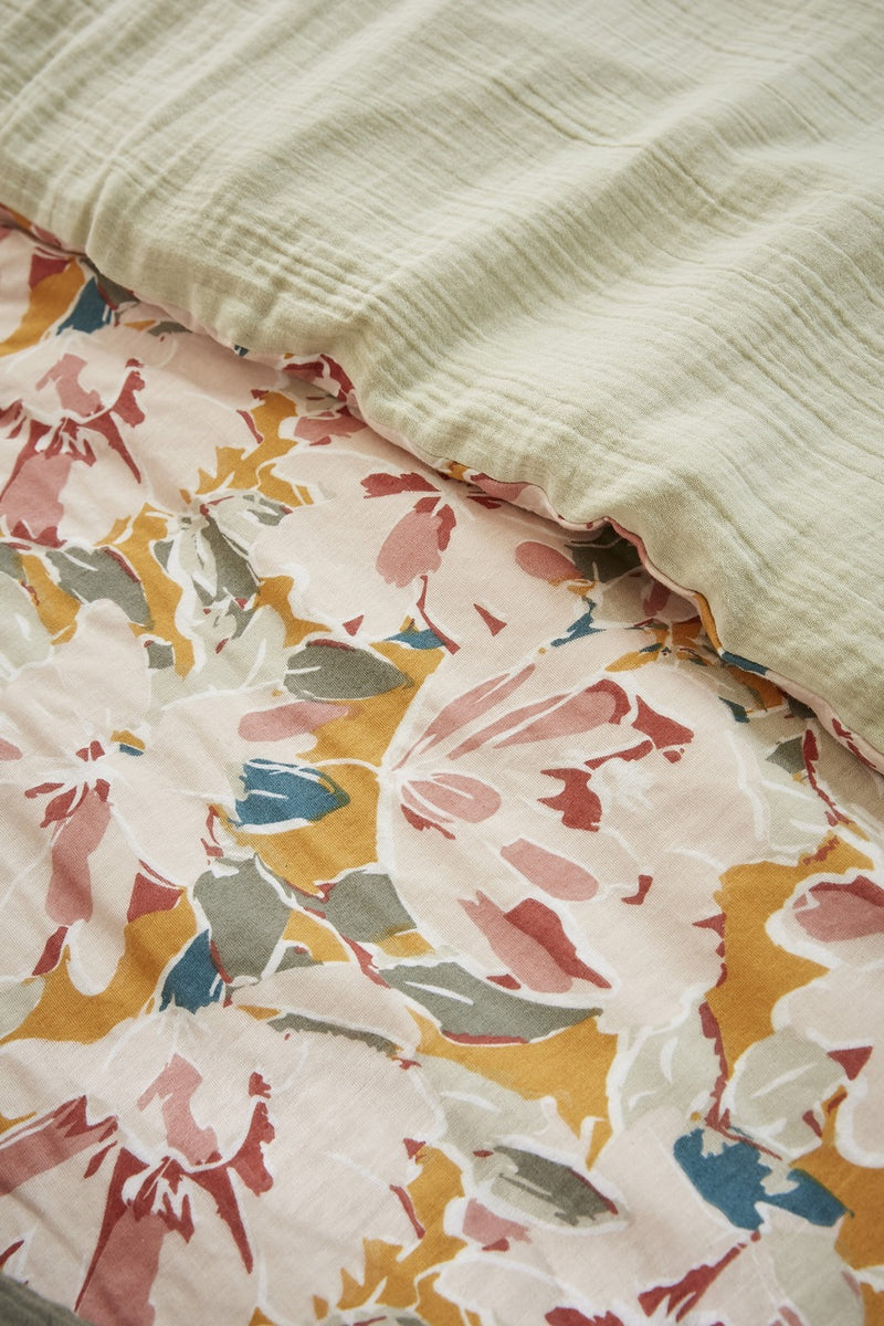 Housse De Couette Réversible - Gaze De Coton Imprimée - Clarence - Vert D'Eau