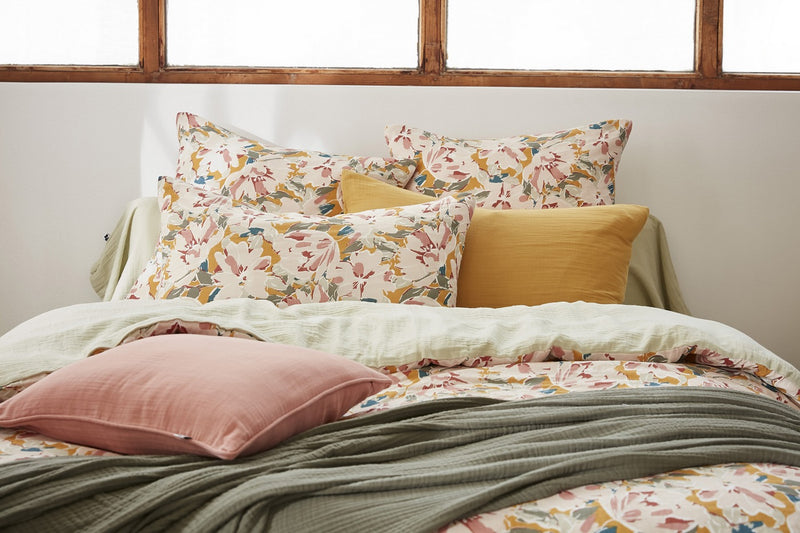 Housse De Couette Réversible - Gaze De Coton Imprimée - Clarence - Vert D'Eau