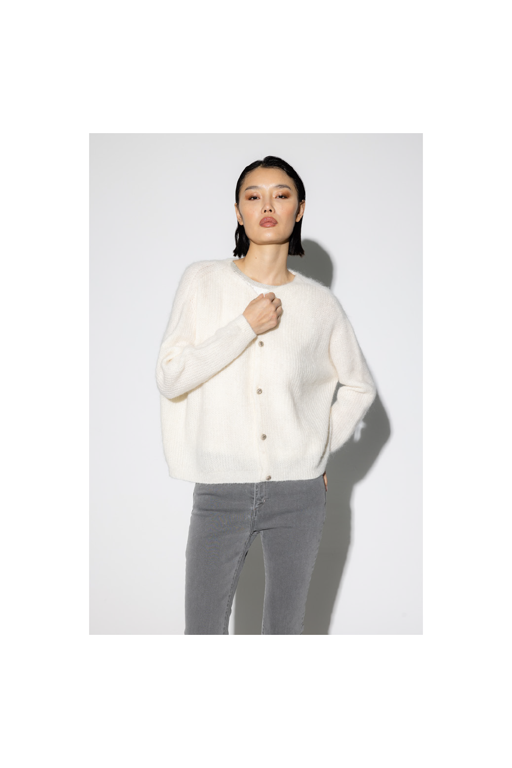 Le Cardigan Angelo Baby Alpaga Blanc Fabriqué En Italie