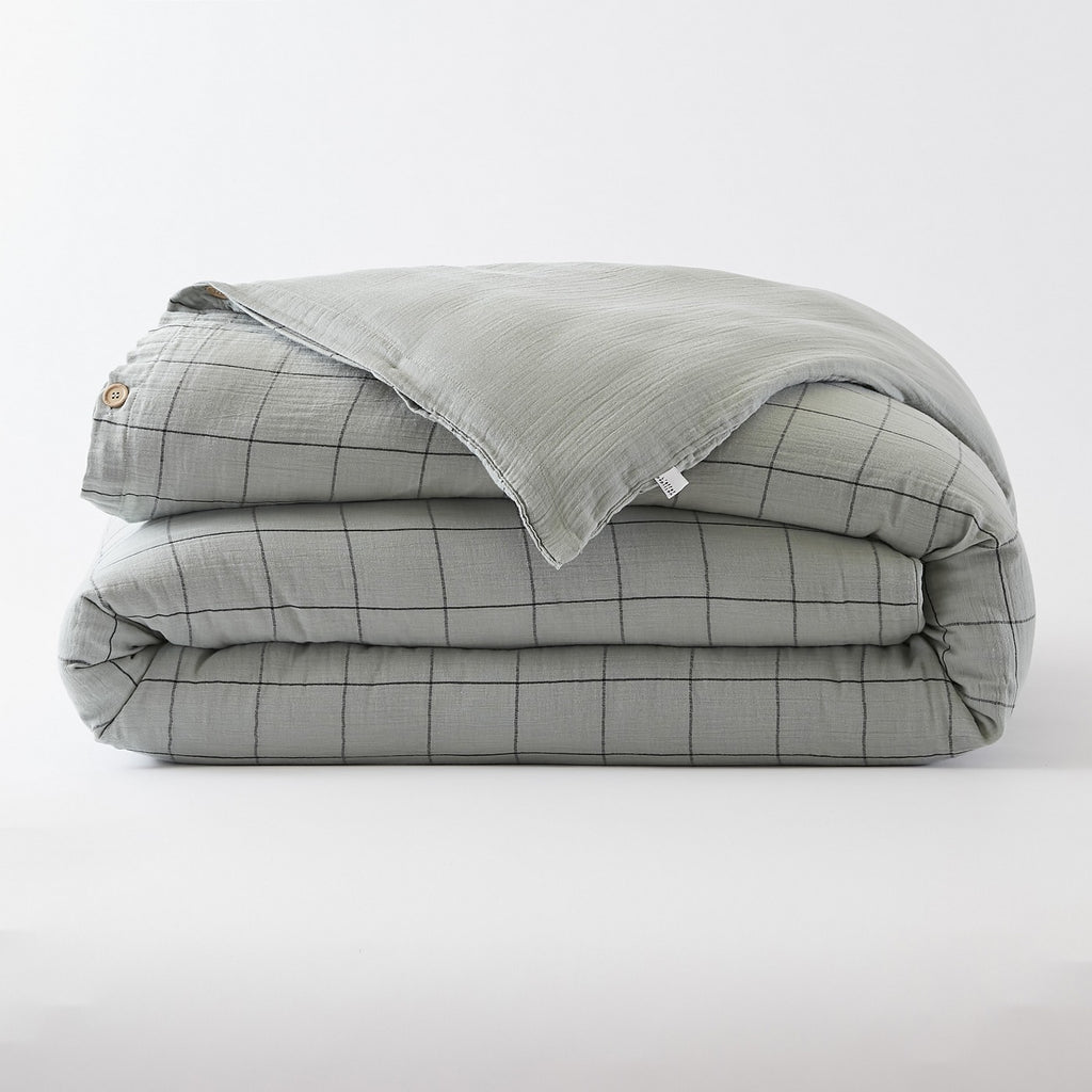 Gaïa Match - Housse De Couette Réversible - Double Gaze De Coton Tissée Teinte - Eucalyptus
