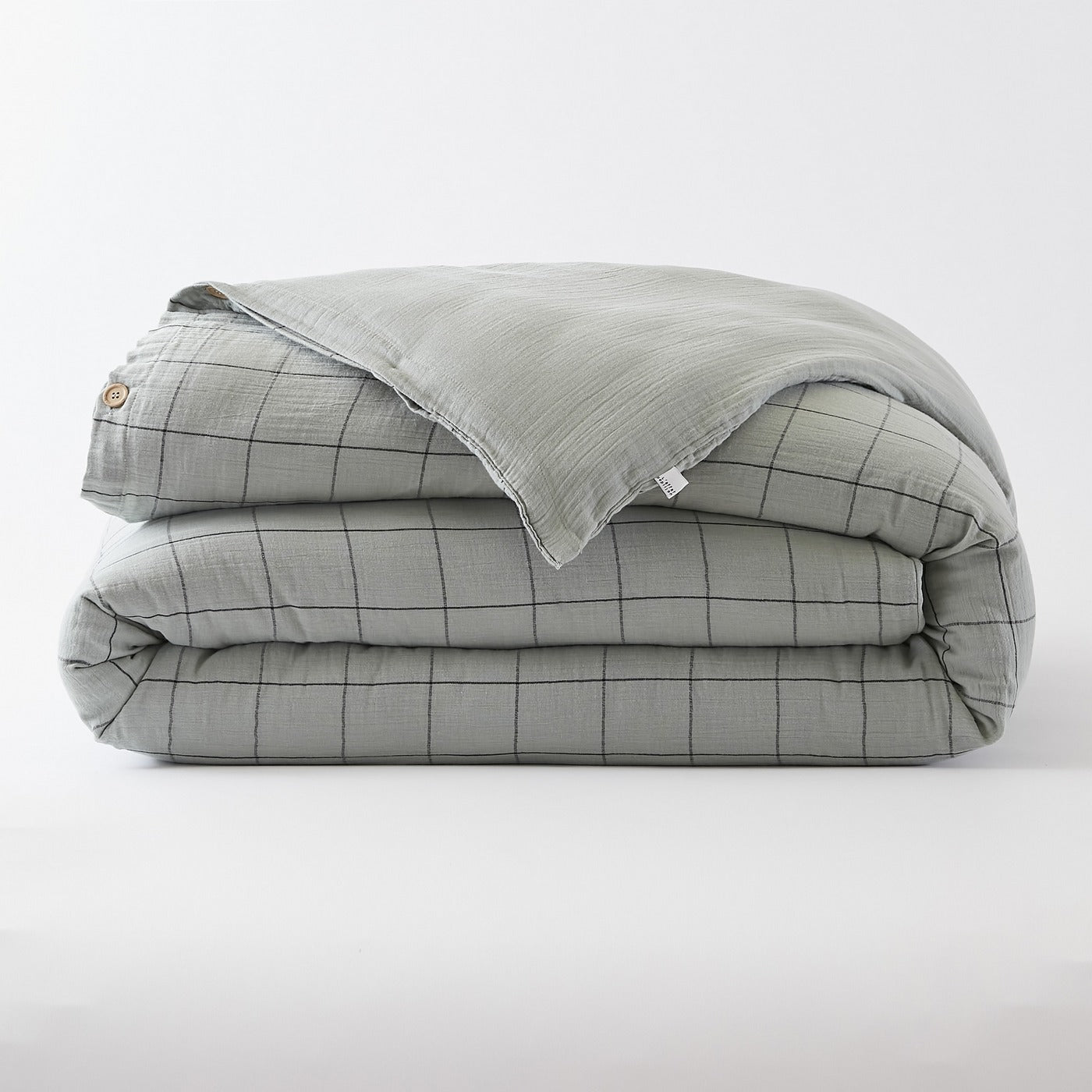Gaïa Match - Housse De Couette Réversible - Double Gaze De Coton Tissée Teinte - Eucalyptus