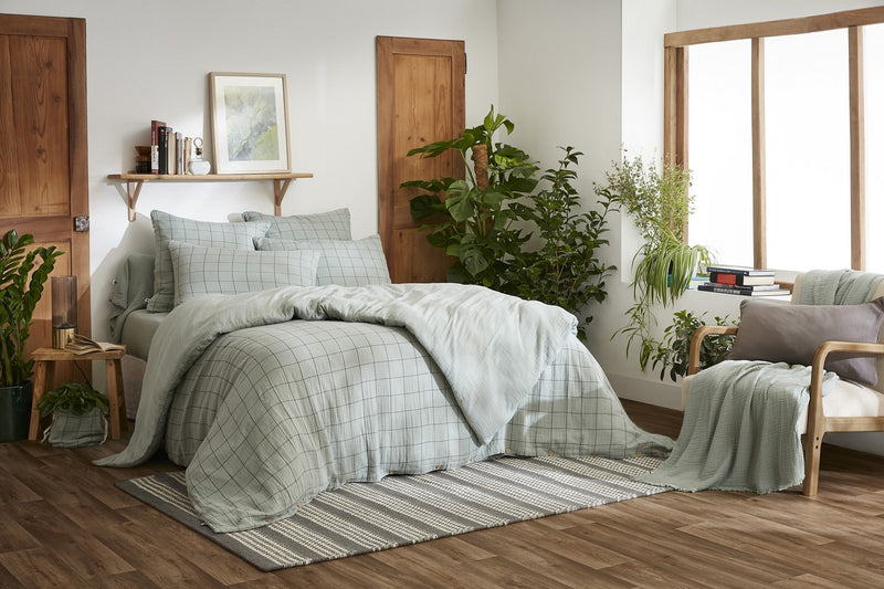 Housse De Couette Réversible - Gaze De Coton Tissée Teinte - Gaïa Match - Eucalyptus