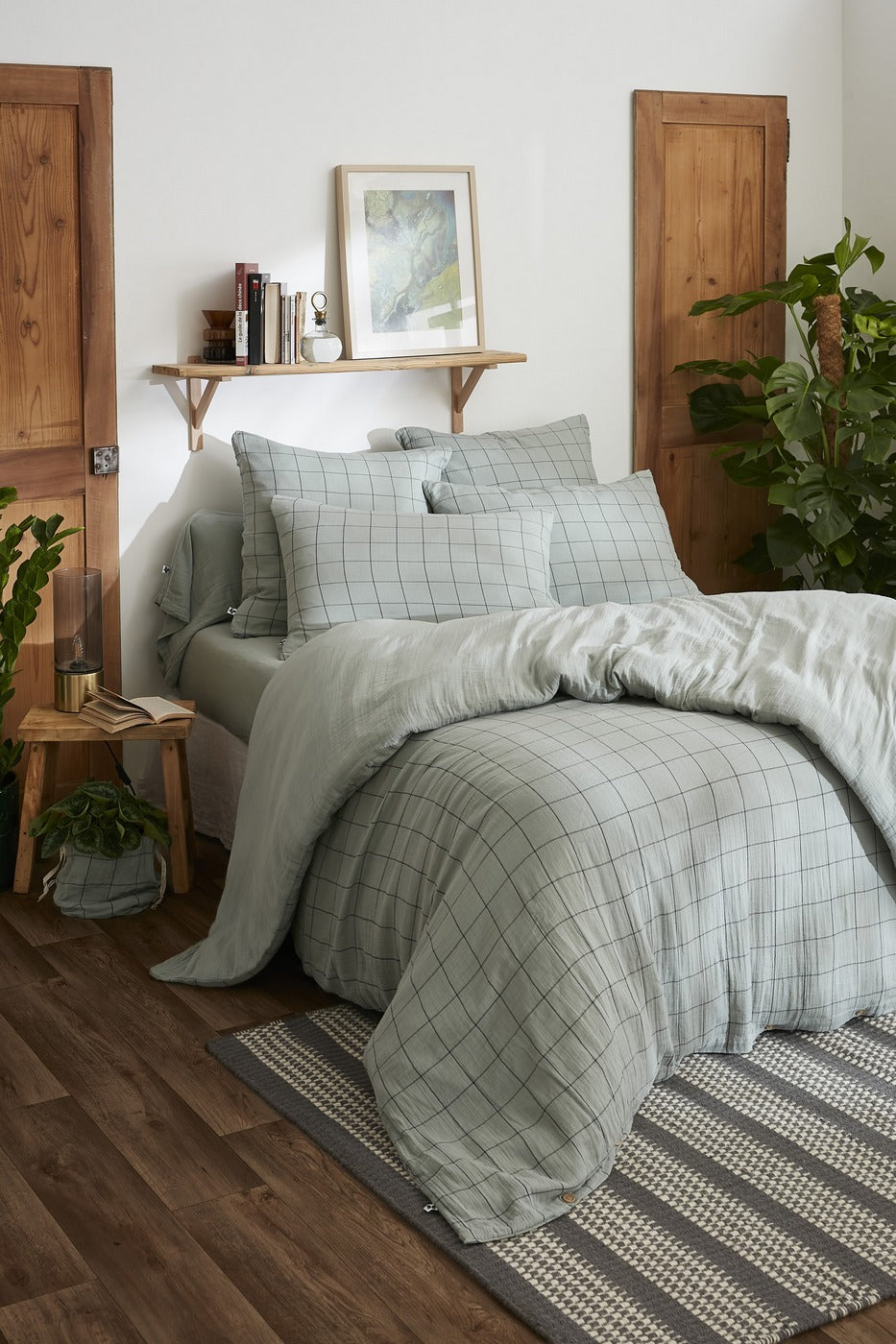 Gaïa Match - Housse De Couette Réversible - Double Gaze De Coton Tissée Teinte - Eucalyptus