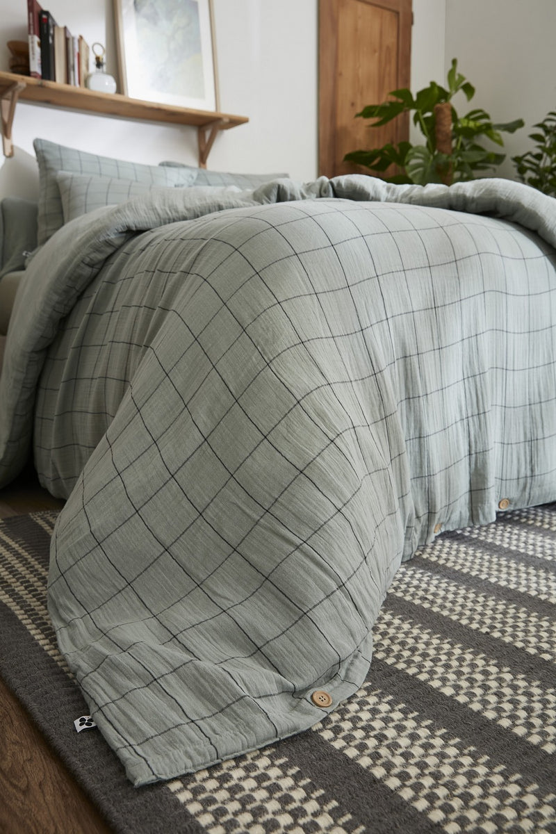 Housse De Couette Réversible - Gaze De Coton Tissée Teinte - Gaïa Match - Eucalyptus
