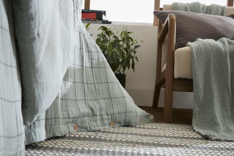 Housse De Couette Réversible - Gaze De Coton Tissée Teinte - Gaïa Match - Eucalyptus
