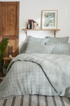 Gaïa Match - Housse De Couette Réversible - Double Gaze De Coton Tissée Teinte - Eucalyptus