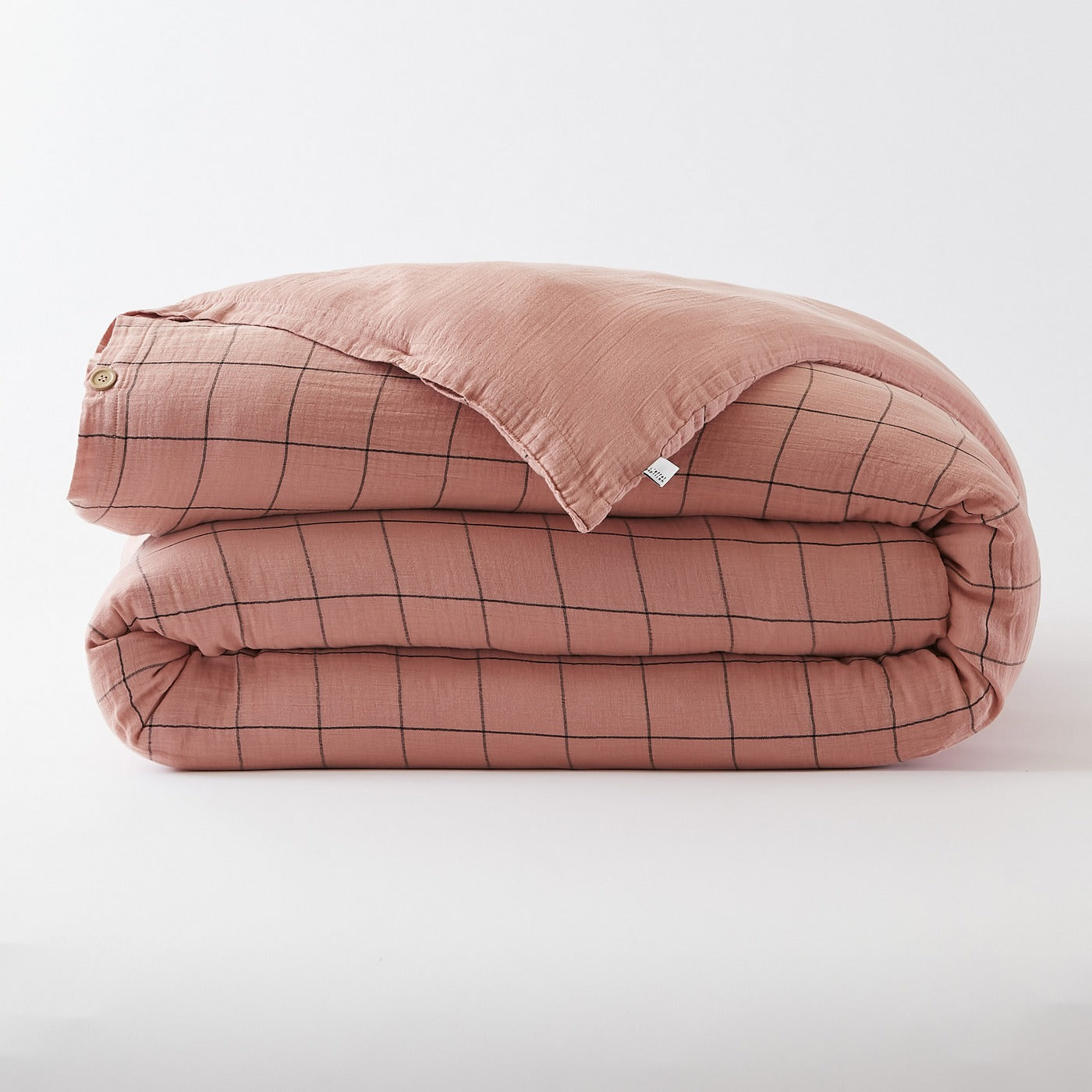 Gaïa Match - Housse De Couette Réversible - Double Gaze De Coton Tissée Teinte - Rose Pêche