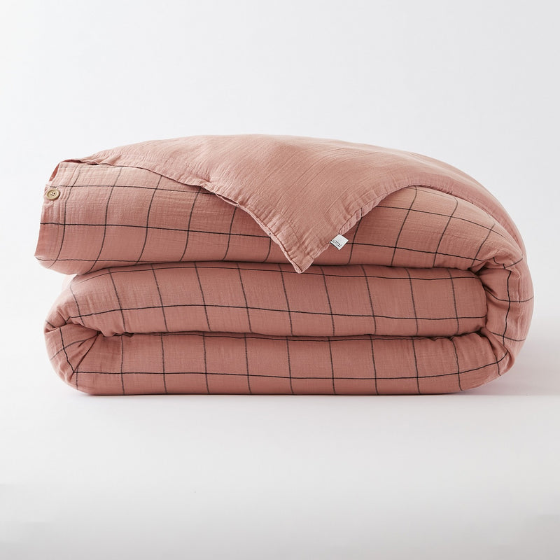 Housse De Couette Réversible - Gaze De Coton Tissée Teinte - Gaïa Match - Rose Pêche