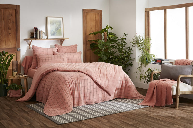 Housse De Couette Réversible - Gaze De Coton Tissée Teinte - Gaïa Match - Rose Pêche