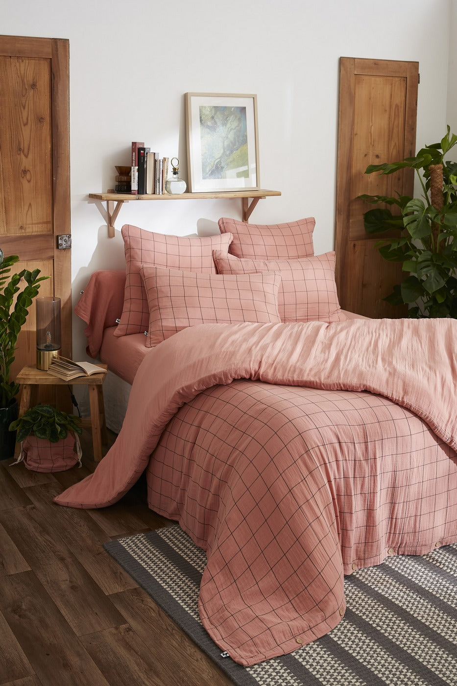 Gaïa Match - Housse De Couette Réversible - Double Gaze De Coton Tissée Teinte - Rose Pêche