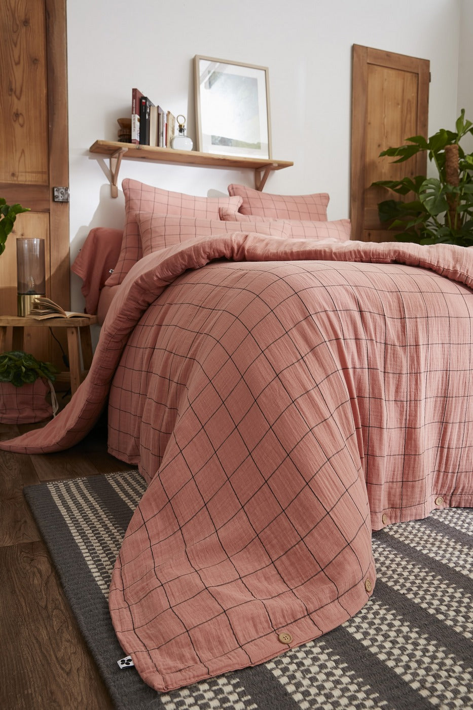 Gaïa Match - Housse De Couette Réversible - Double Gaze De Coton Tissée Teinte - Rose Pêche