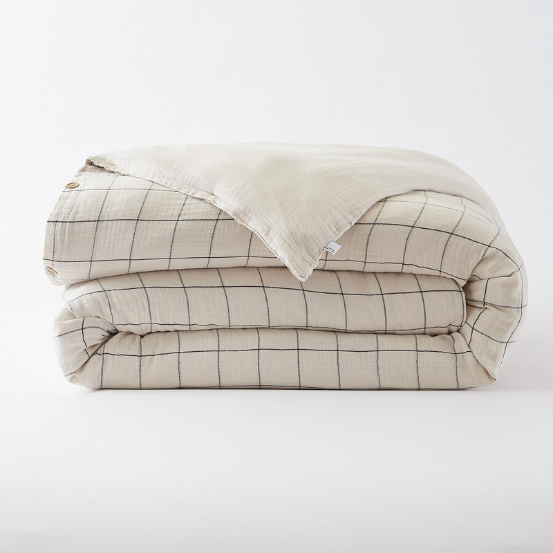 Housse De Couette Réversible - Gaze De Coton Tissée Teinte - Gaïa Match - Pampa