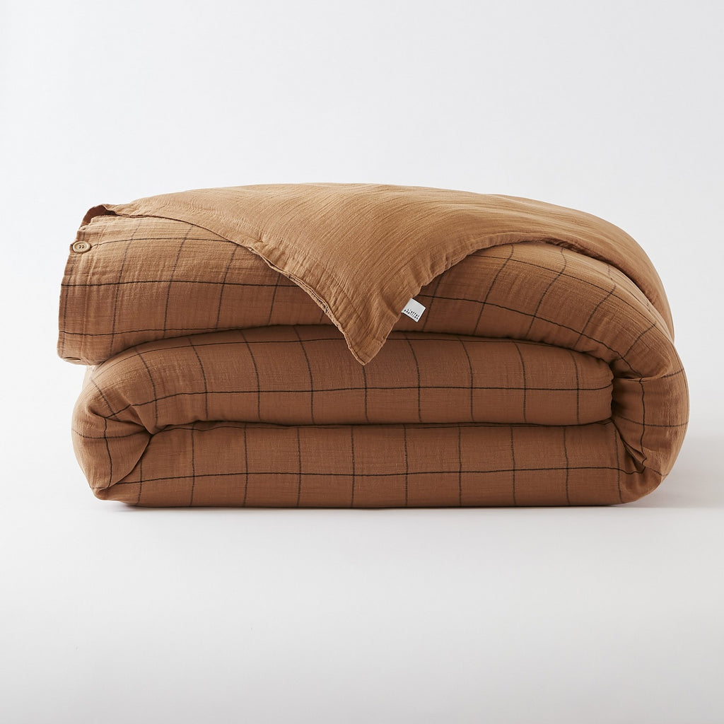 Gaïa Match - Housse De Couette Réversible - Double Gaze De Coton Tissée Teinte - Camel