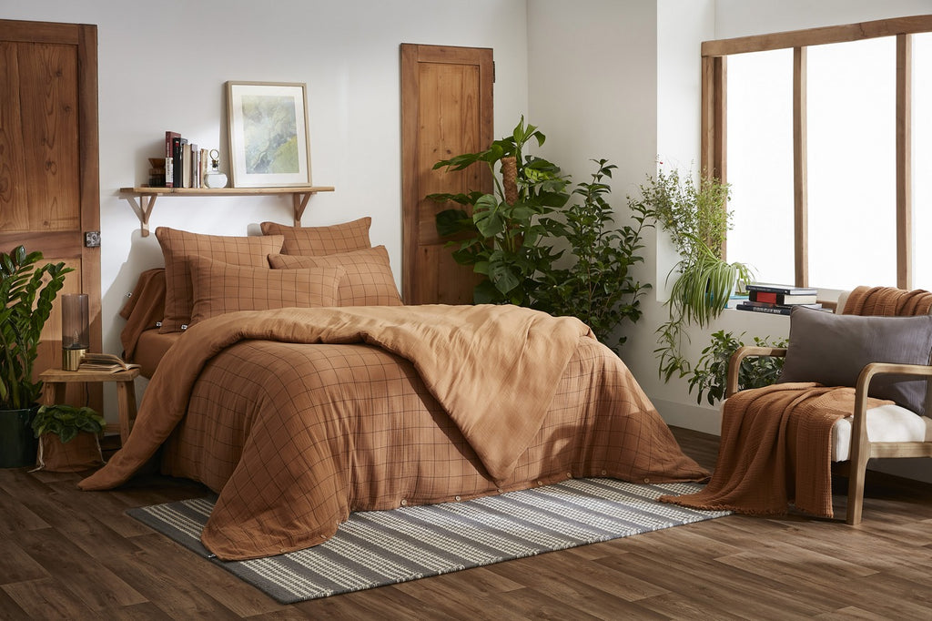 Gaïa Match - Housse De Couette Réversible - Double Gaze De Coton Tissée Teinte - Camel