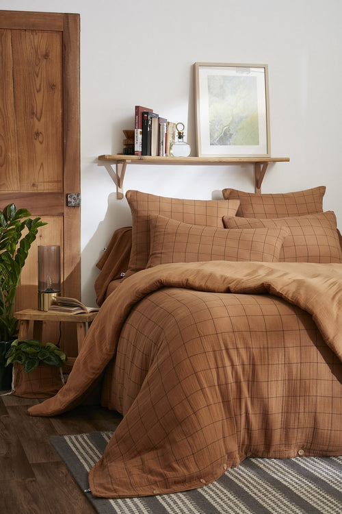 Housse De Couette Réversible - Gaze De Coton Tissée Teinte - Gaïa Match - Camel