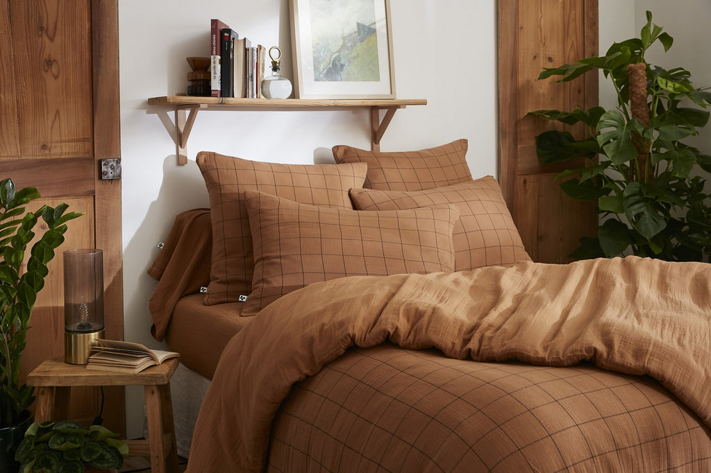 Gaïa Match - Housse De Couette Réversible - Double Gaze De Coton Tissée Teinte - Camel