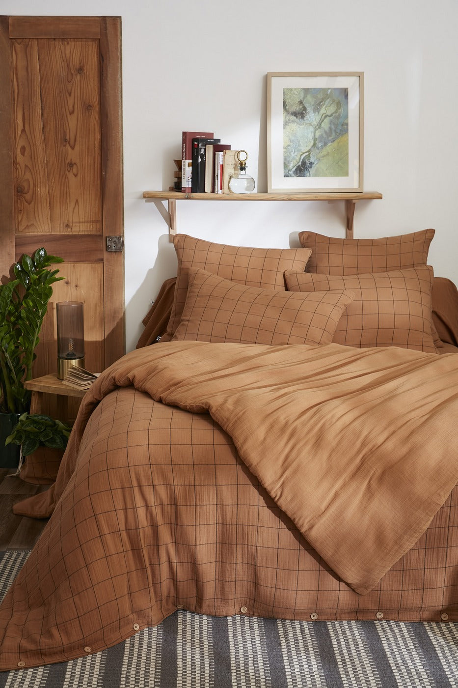 Gaïa Match - Housse De Couette Réversible - Double Gaze De Coton Tissée Teinte - Camel