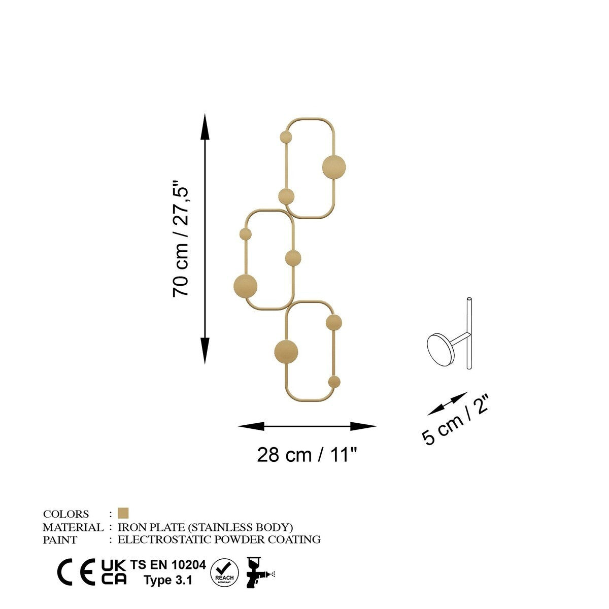 Lizzard - Wall-Mounted Coat Rack with 6 Hooks - Gold Metal