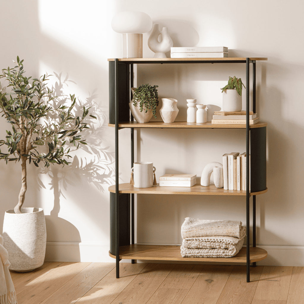 Eklo - 4 Tier Shelf - Wood & Metal - Black