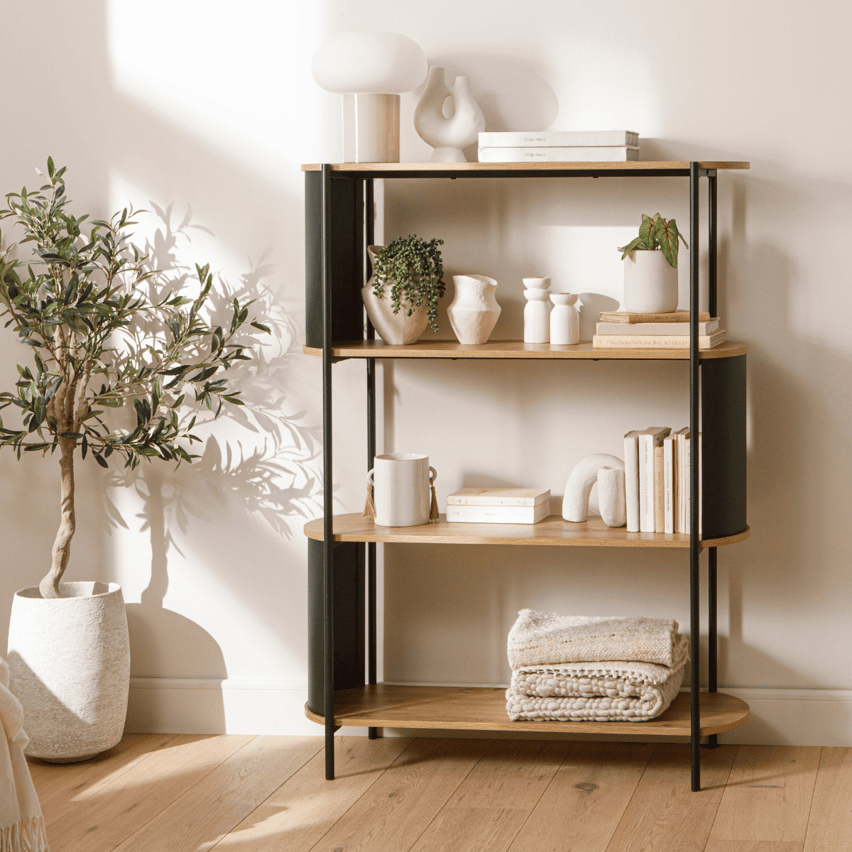Eklo - 4 Tier Shelf - Wood & Metal - Black
