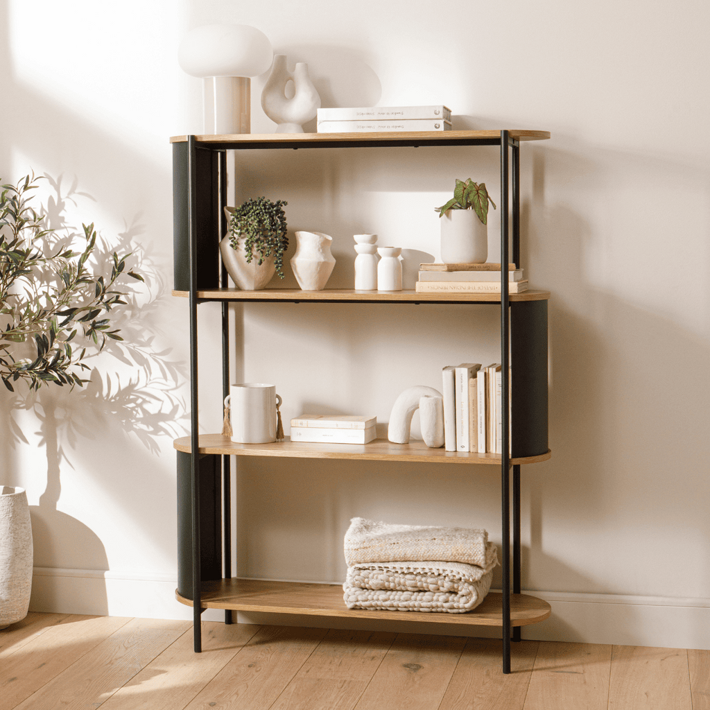 Eklo - 4 Tier Shelf - Wood & Metal - Black