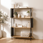 Eklo - 4 Tier Shelf - Wood & Metal - Black