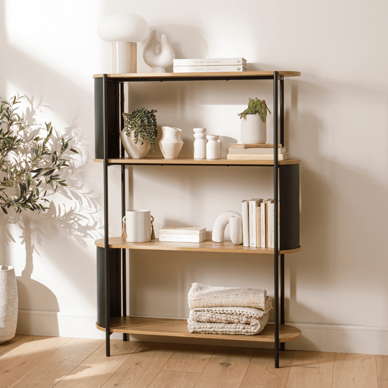 Eklo - Etagère 4 Niveaux Décor Bois Avec Flancs En Métal Noir - Bois Clair