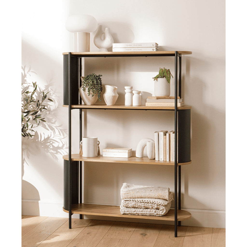 Eklo - 4 Tier Shelf - Wood & Metal - Black