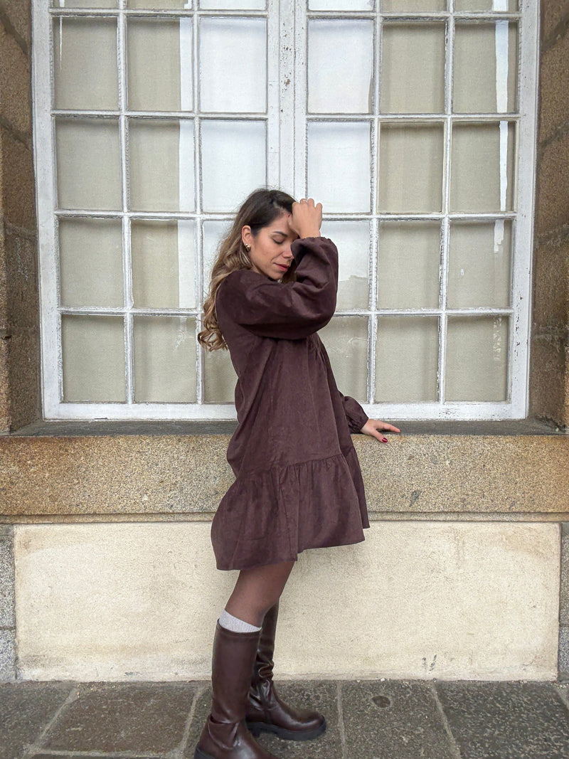 Robe En Velours Hortense Chocolat