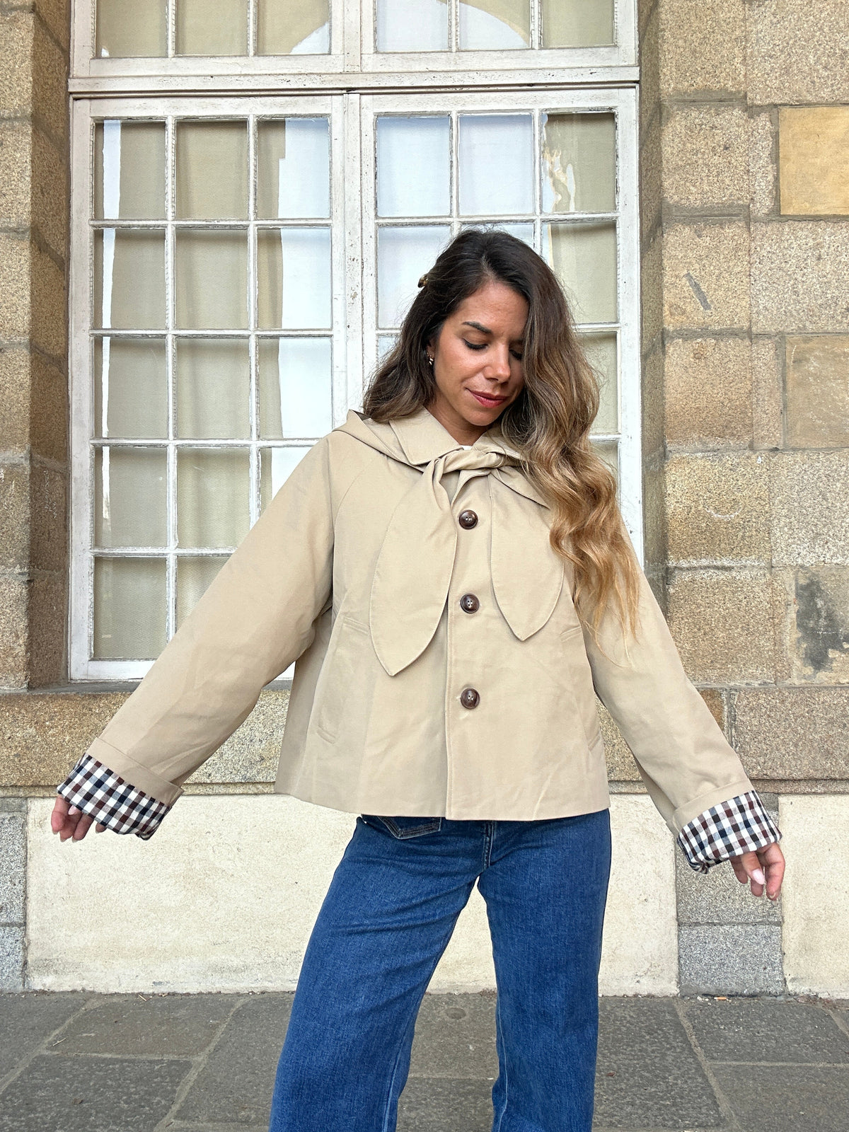 Chaqueta con capucha extraíble Garance beige