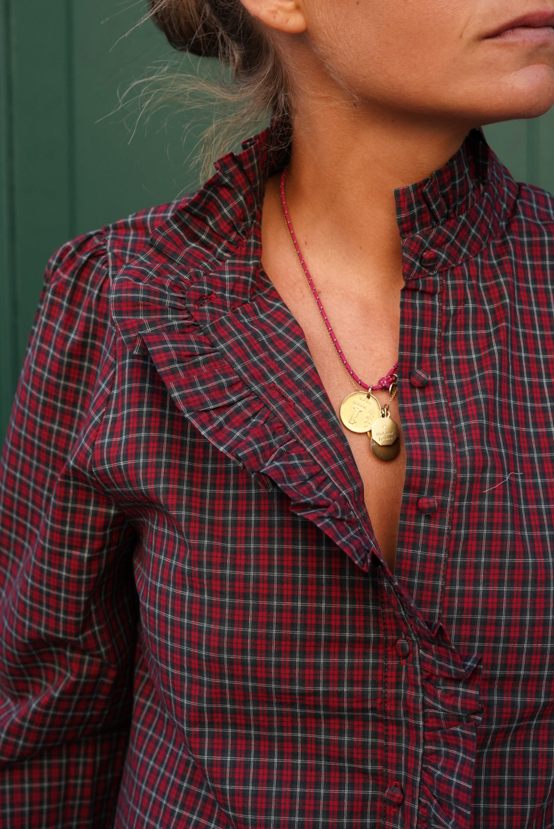 Philippine Checkered Blouse Red/Dark Green