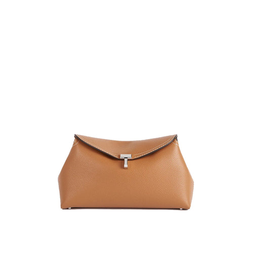 Toteme - T-Lock Grained-Leather Clutch Bag - Brown