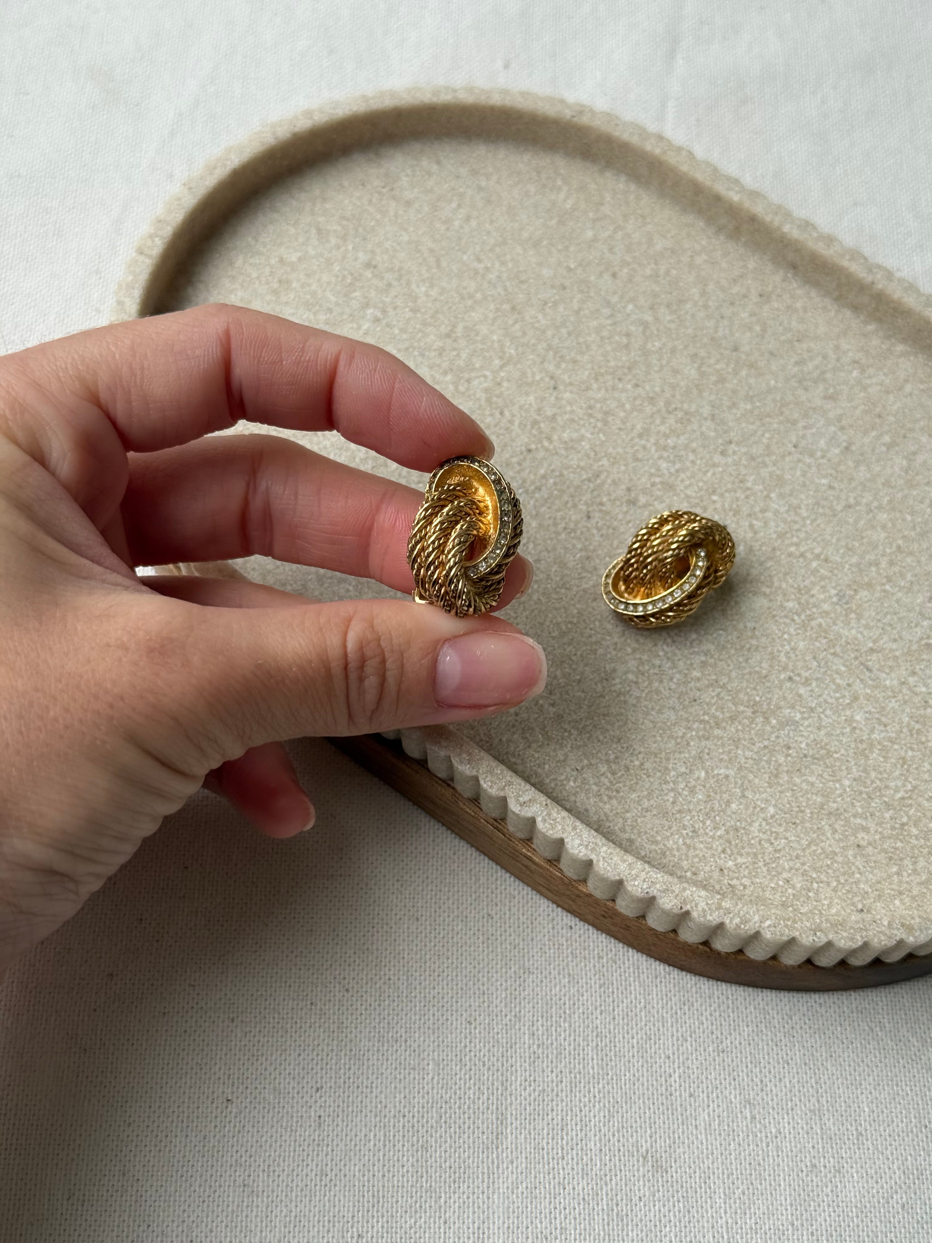 Vintage Christian Dior Earrings - Gold Twisted Knot