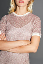 The Annalisa Geo Knit Openwork Dress Gold Burgundy