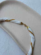 Vintage Gold-Tone Necklace - Twisted White And Gold-Tone Beads