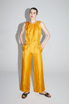 Elia Overalls In Shiny Ocher Linen