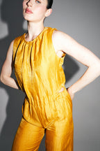 Elia Overalls In Shiny Ocher Linen