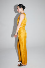 Elia Overalls In Shiny Ocher Linen