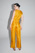 Elia Overalls In Shiny Ocher Linen