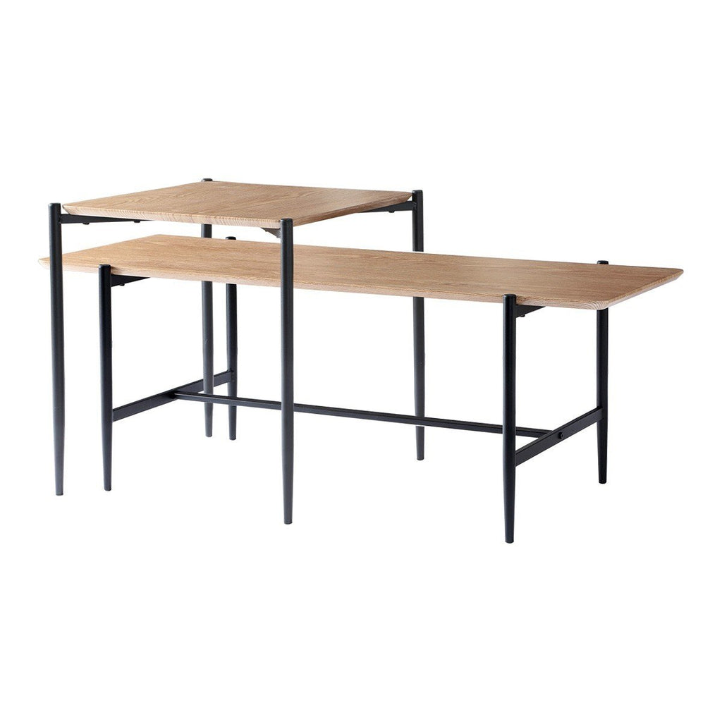 Jessie - Set of 2 Nesting Coffee Tables - Oak & Metal Legs - Black