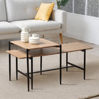 Jessie - Set of 2 Nesting Coffee Tables - Oak & Metal Legs - Black